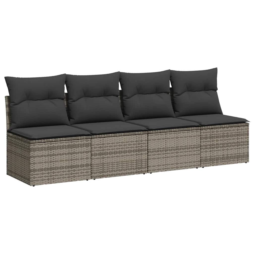 Divano da Giardino con Cuscini 4 Posti Grigio in Polyrattan | homemem39