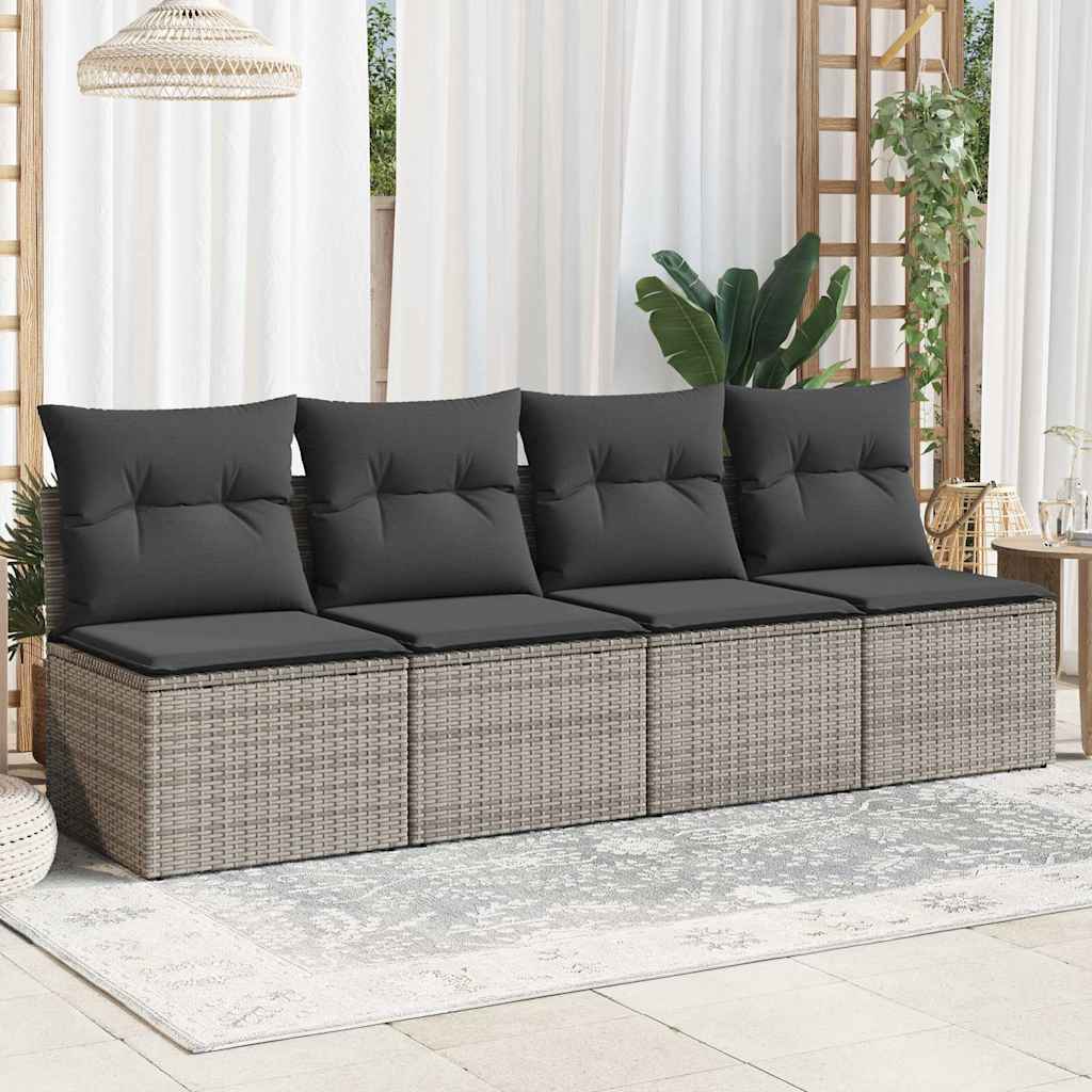 Divano da Giardino con Cuscini 4 Posti Grigio in Polyrattan | homemem39