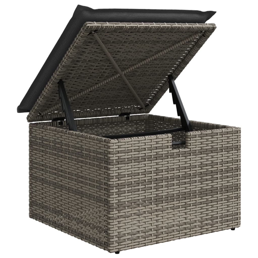 Sgabello Giardino con Cuscino Grigio 55x55x37 cm in Polyrattan