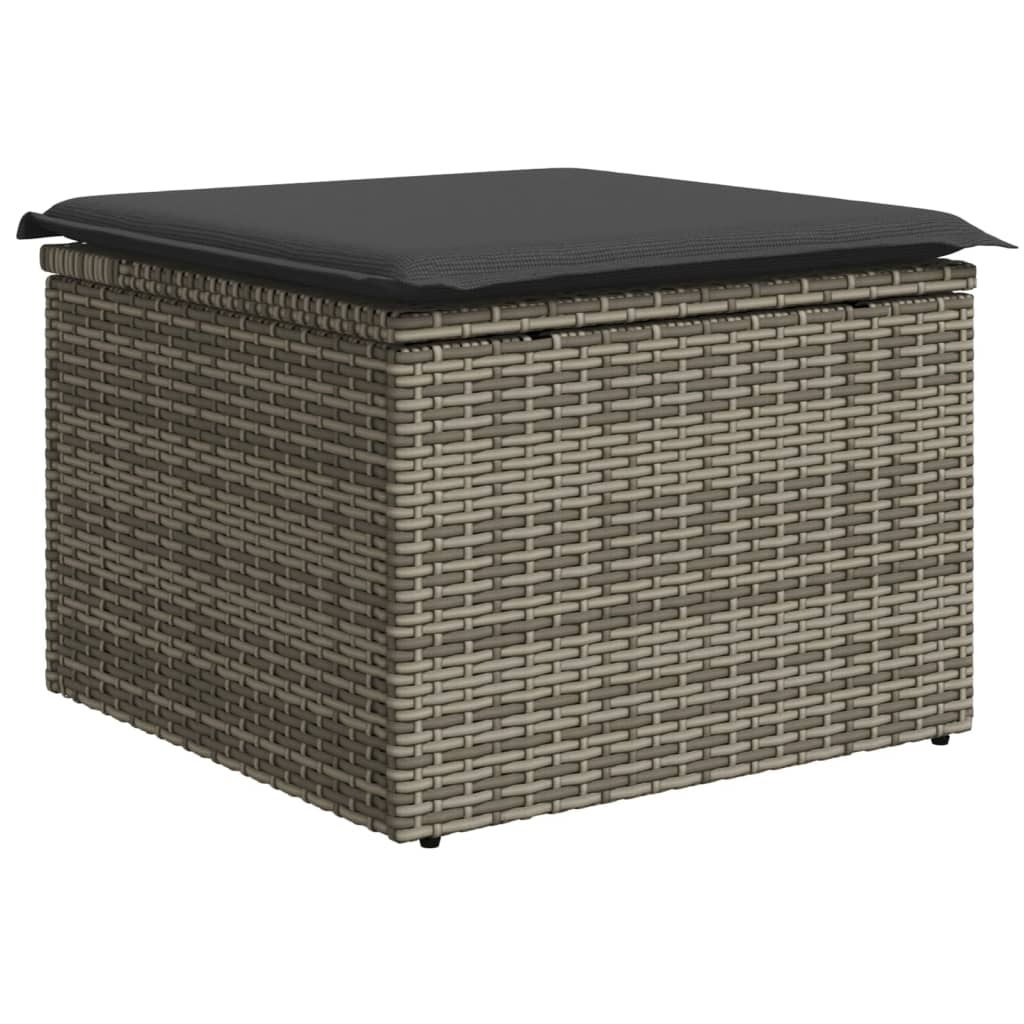 Sgabello Giardino con Cuscino Grigio 55x55x37 cm in Polyrattan