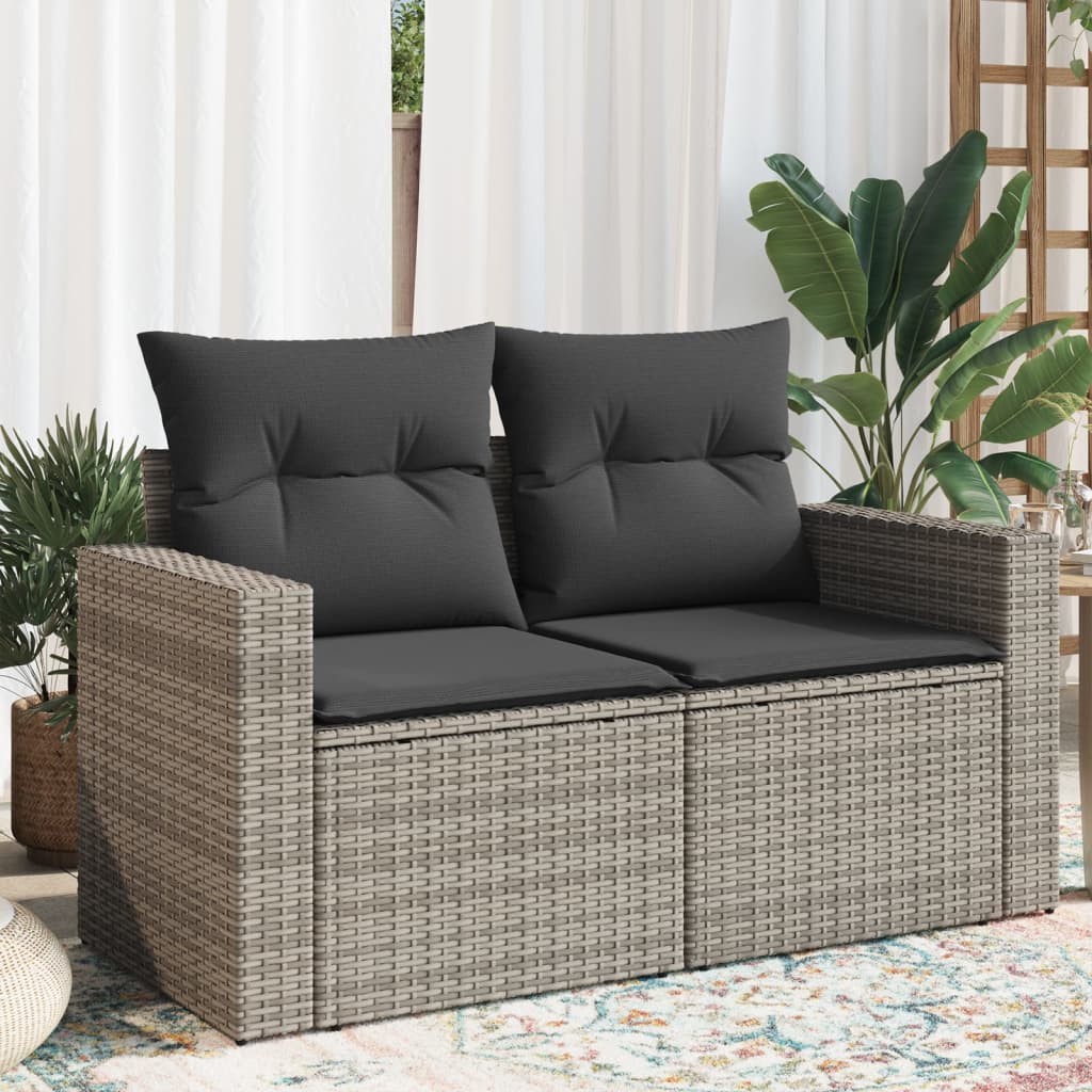 Divano da Giardino con Cuscini 2 Posti Grigio in Polyrattan | homemem39
