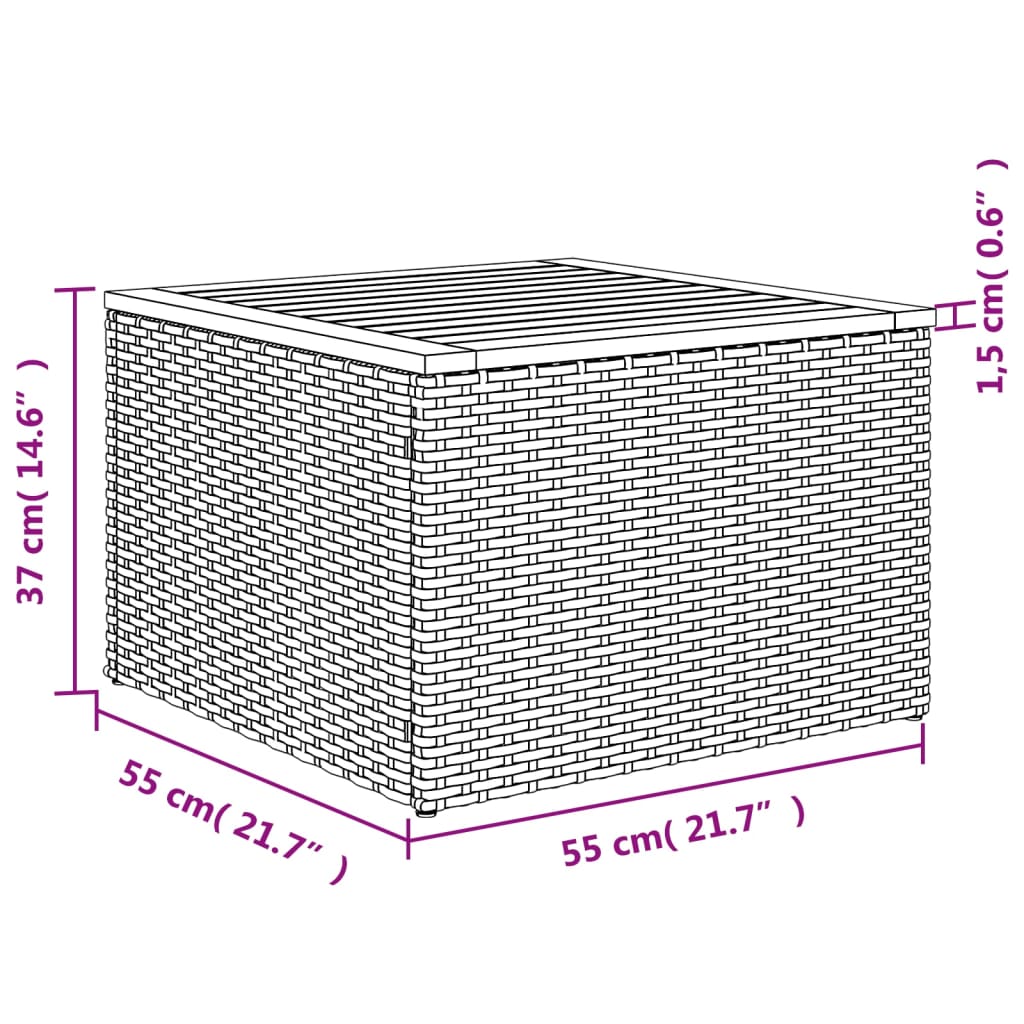 Tavolo da Giardino Grigio 55x55x37 cm Polyrattan e Legno Acacia