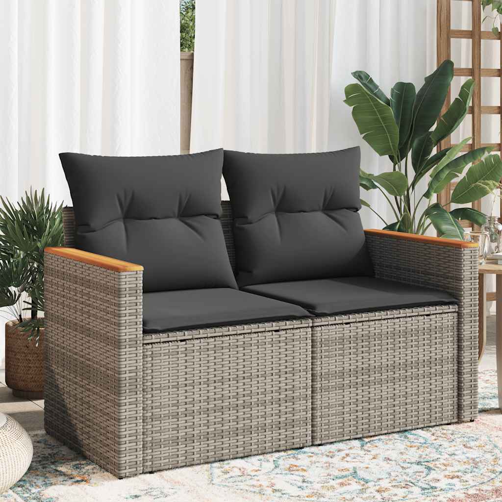 Divano da Giardino con Cuscini 2 Posti Grigio in Polyrattan | homemem39