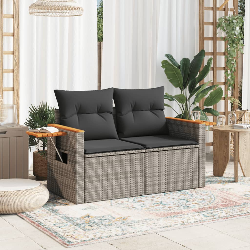 Divano da Giardino con Cuscini 2 Posti Grigio in Polyrattan | homemem39