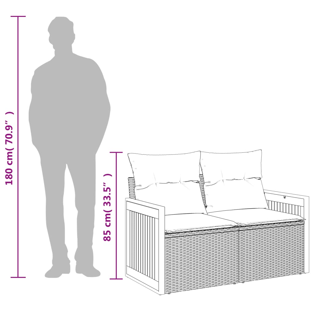 Divano da Giardino con Cuscini 2 Posti Grigio in Polyrattan | homemem39