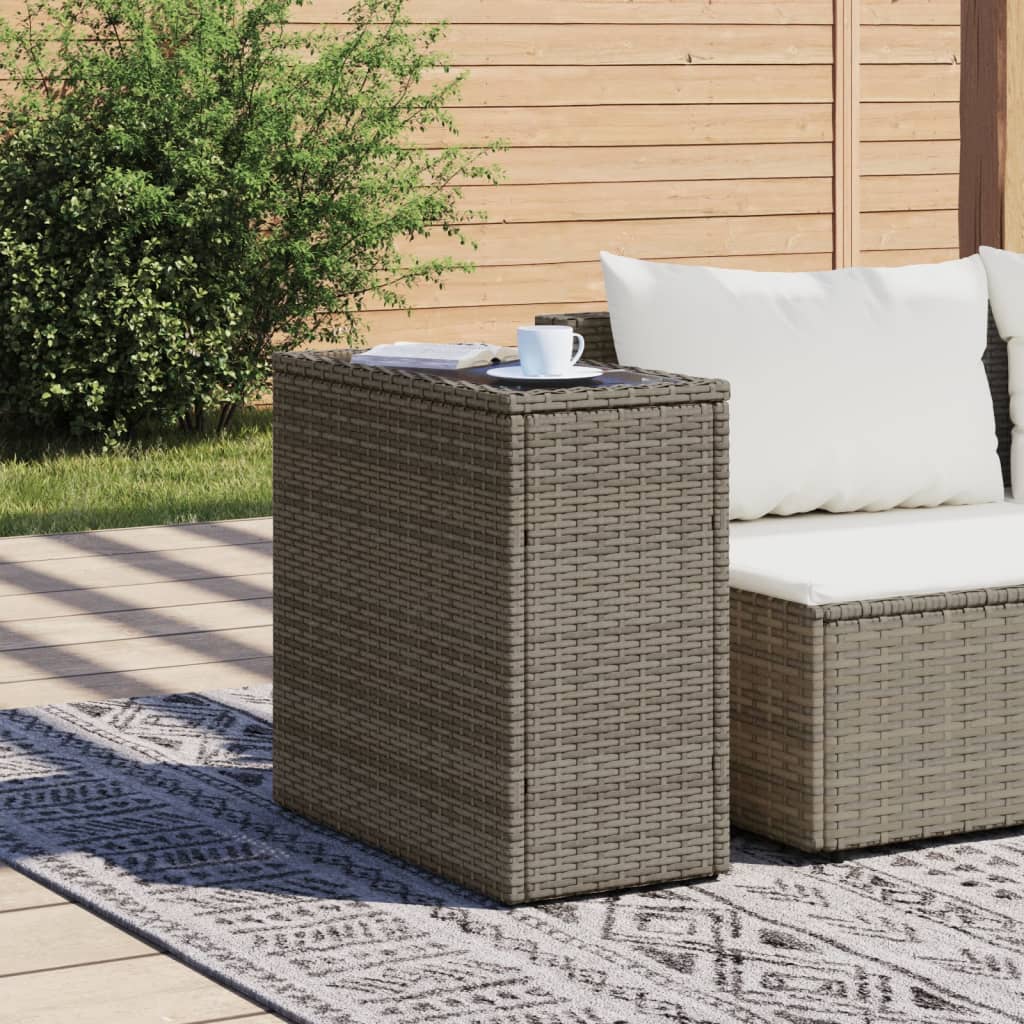 Tavolino Giardino Piano Vetro Grigio 58x27,5x55 cm Polyrattan