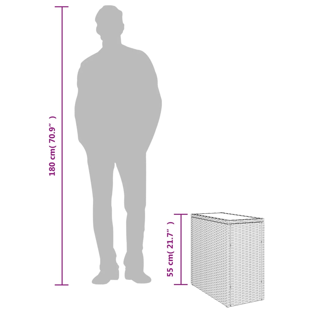 Tavolino Giardino Piano Vetro Grigio 58x27,5x55 cm Polyrattan - homemem39