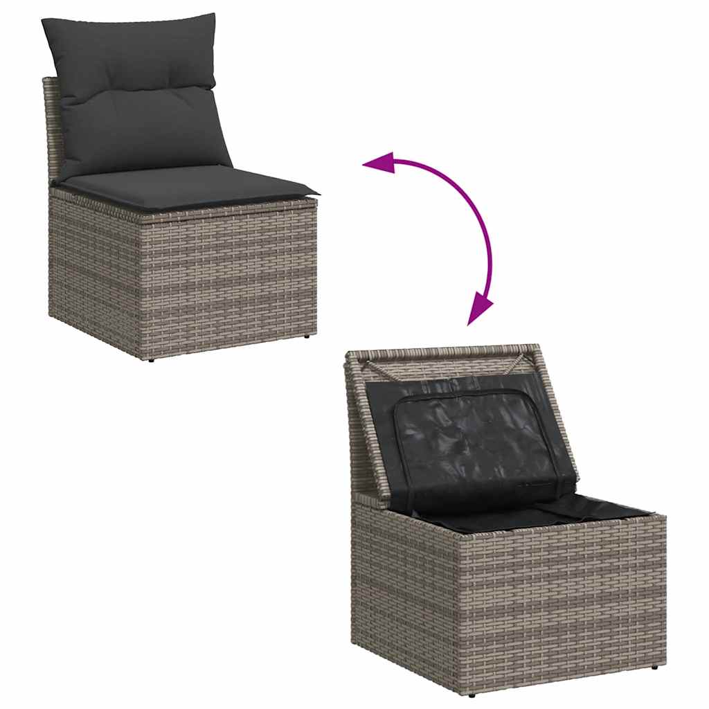 Sedia Giardino Senza Braccioli con Cuscini Grigio in Polyrattan - homemem39