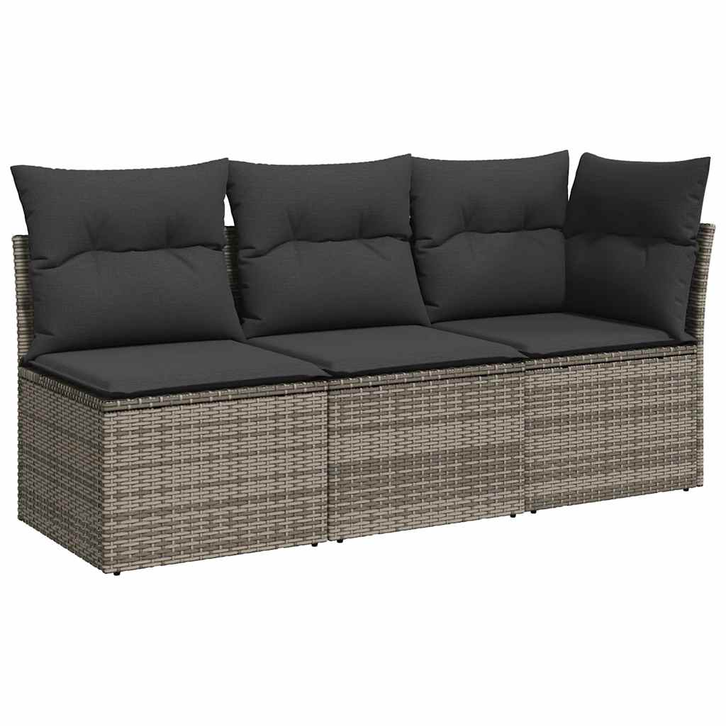 Divano da Giardino con Cuscini 3 Posti Grigio in Polyrattan | homemem39