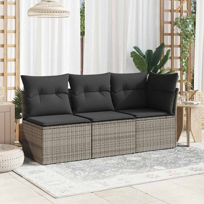 Divano da Giardino con Cuscini 3 Posti Grigio in Polyrattan | homemem39