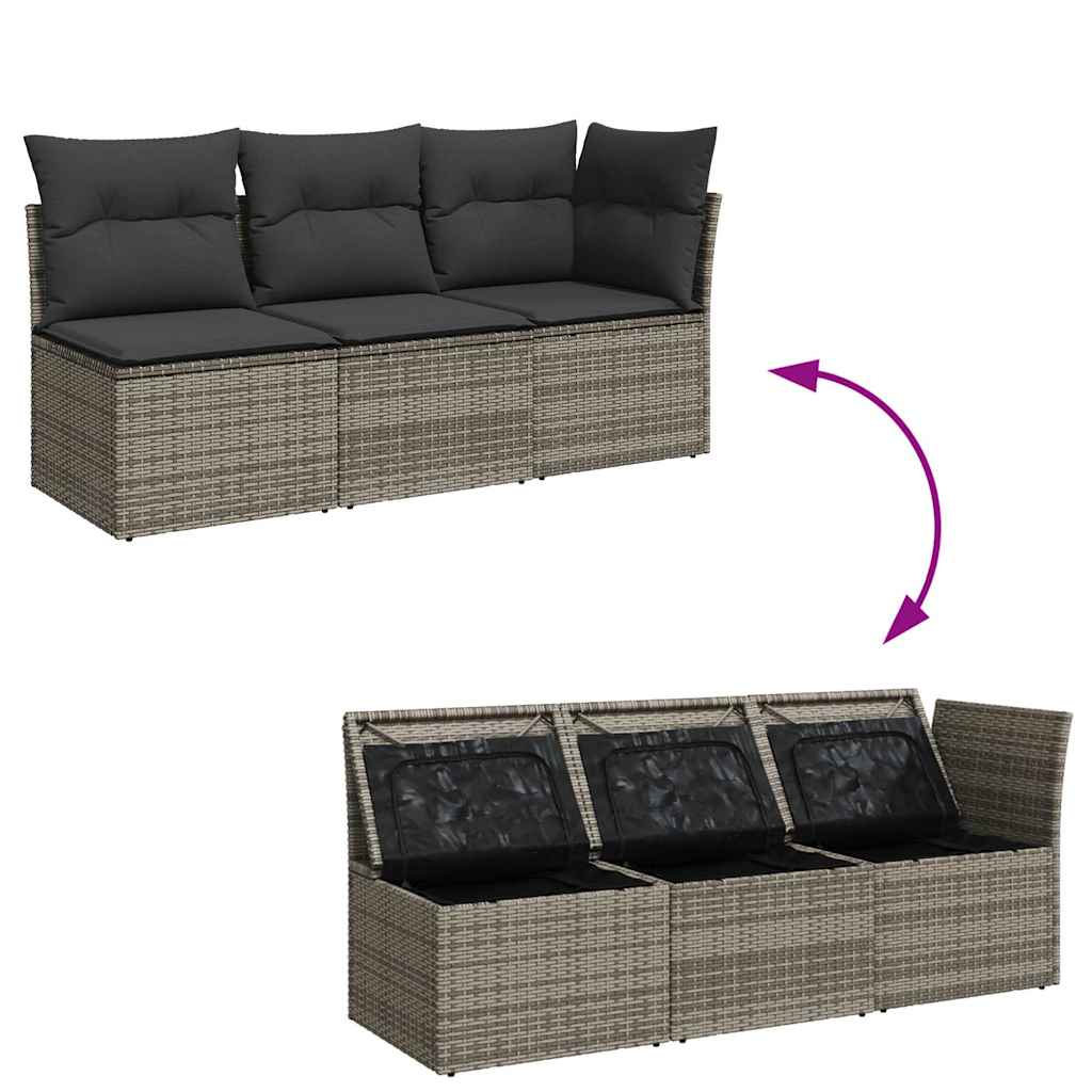 Divano da Giardino con Cuscini 3 Posti Grigio in Polyrattan | homemem39