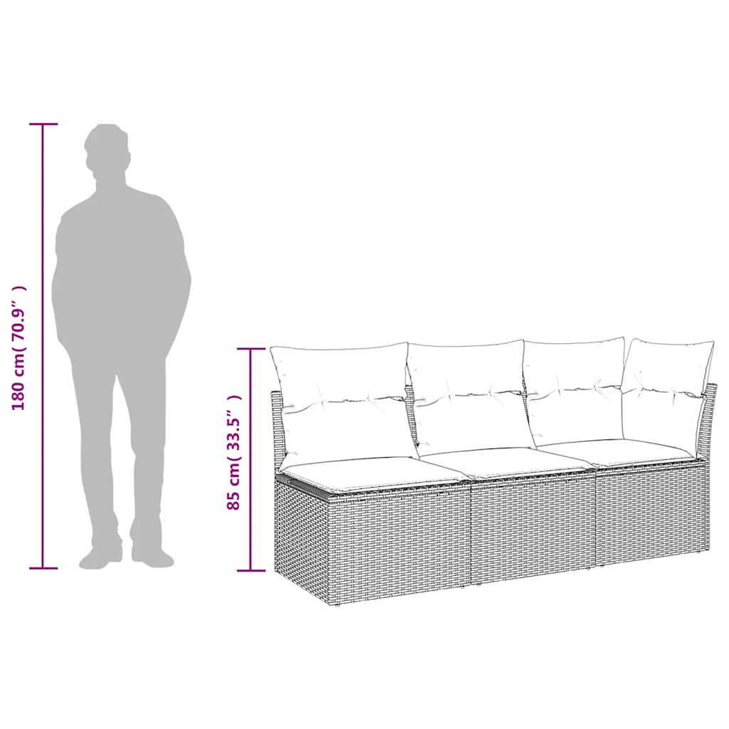 Divano da Giardino con Cuscini 3 Posti Grigio in Polyrattan | homemem39