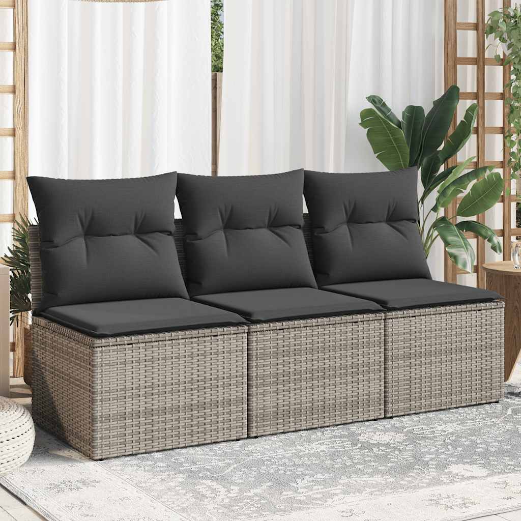Divano da Giardino con Cuscini 3 Posti Grigio in Polyrattan | homemem39