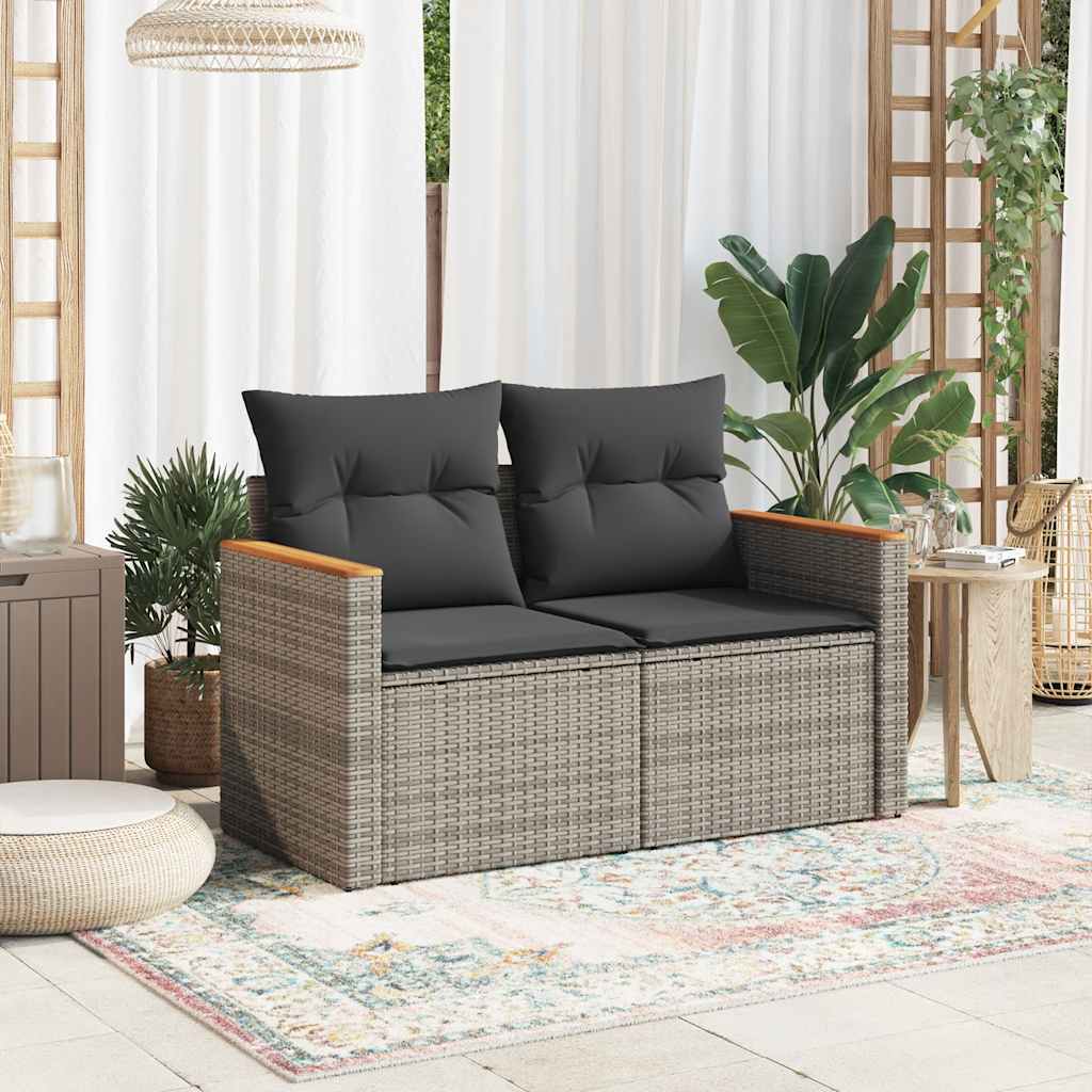 Divano da Giardino con Cuscini 2 Posti Grigio in Polyrattan | homemem39