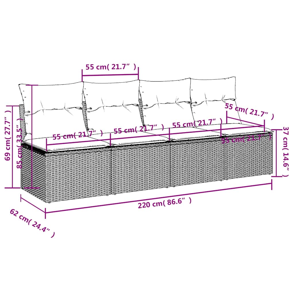 | Divano da giardino | Grigio 220 x 62 x 69cm polyrattan