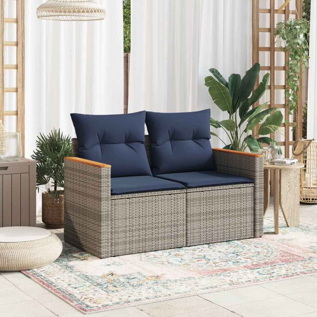 Divano da giardino con cuscini a 2 posti grigio in polyrattan | homemem39