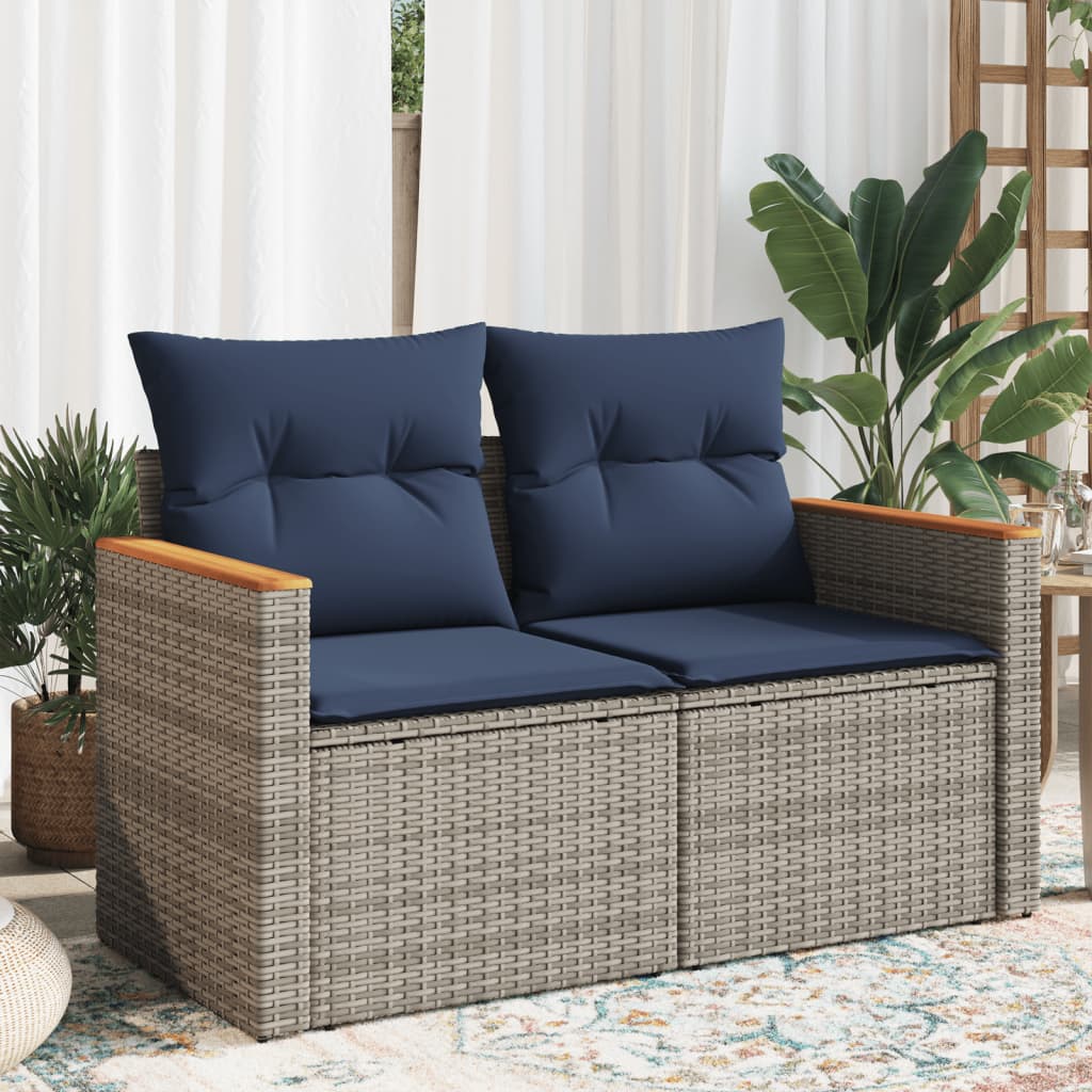 Divano da giardino con cuscini a 2 posti grigio in polyrattan | homemem39