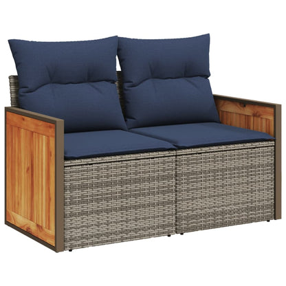 Divano da giardino con cuscini a 2 posti grigio in polyrattan | homemem39