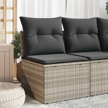 Divano Senza Braccioli con Cuscini Grigio Chiaro in Polyrattan