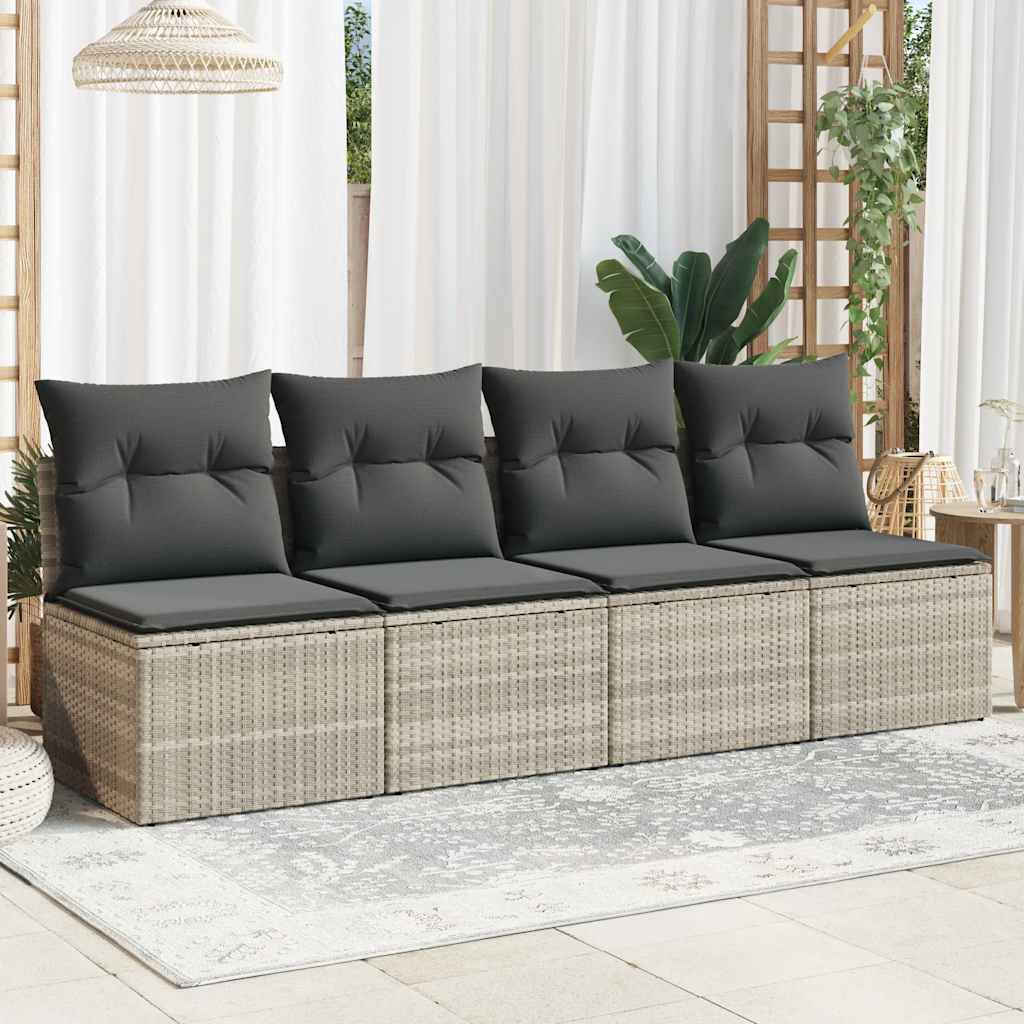 Divano da Giardino con Cuscini 4 Posti Grigio Chiaro Polyrattan | homemem39