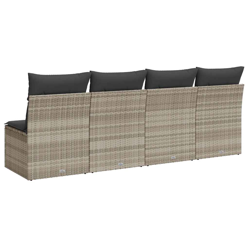 Divano da Giardino con Cuscini 4 Posti Grigio Chiaro Polyrattan | homemem39