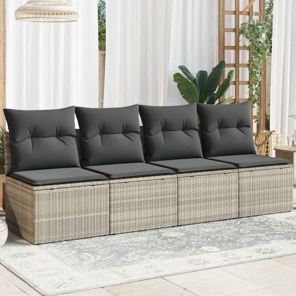 Divano da Giardino con Cuscini 4 Posti Grigio Chiaro Polyrattan | homemem39