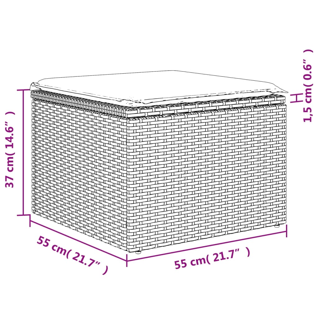 Sgabello Giardino e Cuscino Grigio Chiaro 55x55x37cm Polyrattan