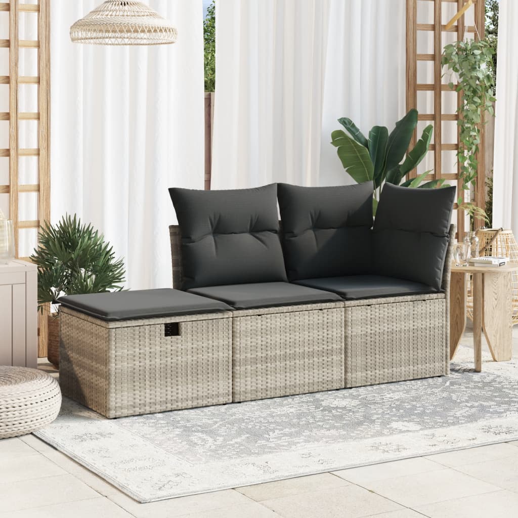 Sgabello Giardino e Cuscino Grigio Chiaro 55x55x37cm Polyrattan