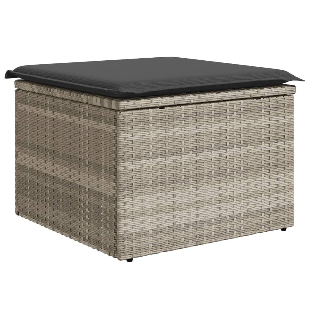 Sgabello Giardino e Cuscino Grigio Chiaro 55x55x37cm Polyrattan - homemem39