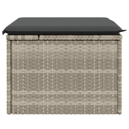 Sgabello Giardino e Cuscino Grigio Chiaro 55x55x37cm Polyrattan - homemem39