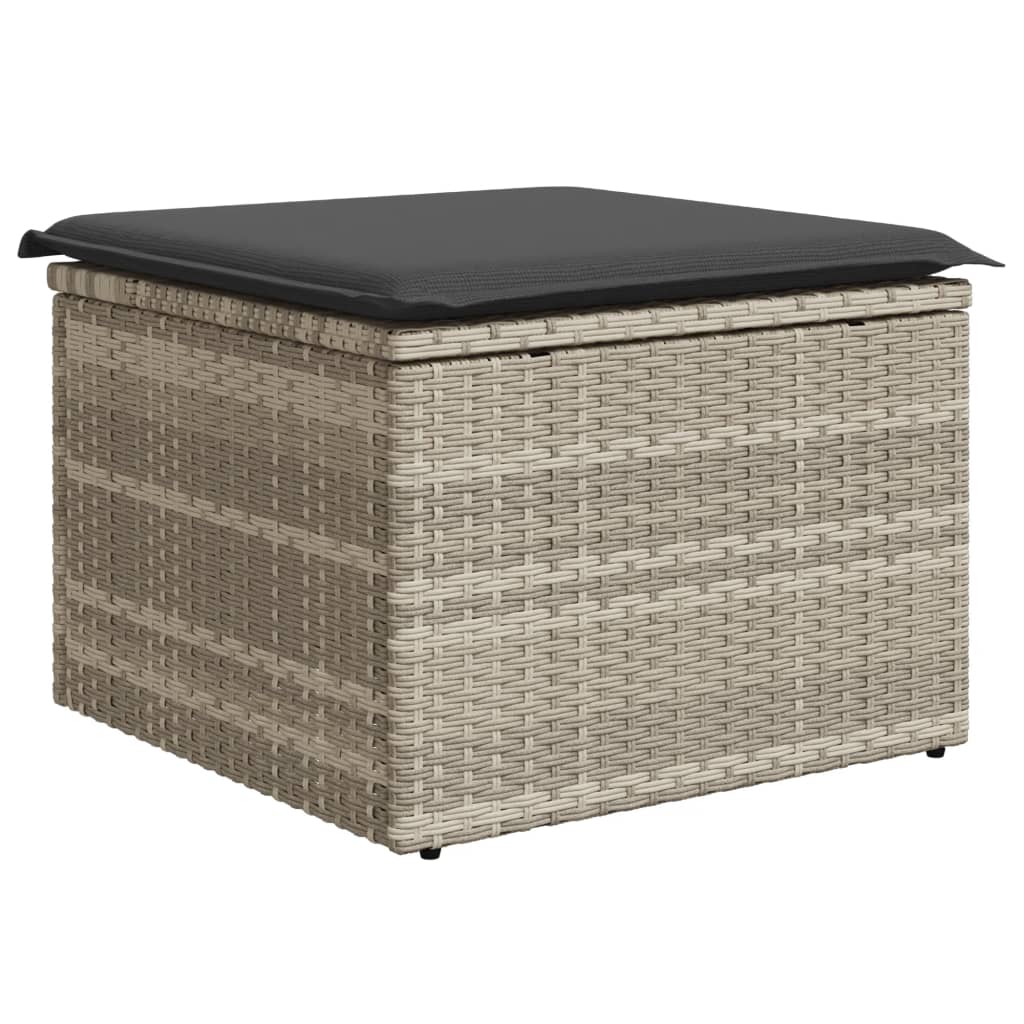 Sgabello Giardino e Cuscino Grigio Chiaro 55x55x37cm Polyrattan - homemem39