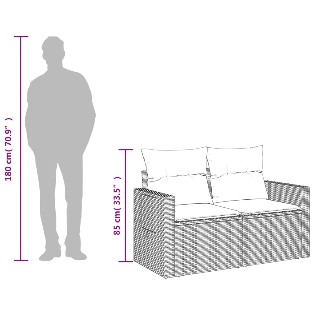 Divano da Giardino con Cuscini 2 Posti Grigio Chiaro Polyrattan | homemem39