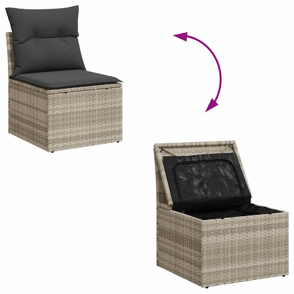 Sedia Senza Braccioli con Cuscini Grigio Chiaro in Polyrattan | homemem39