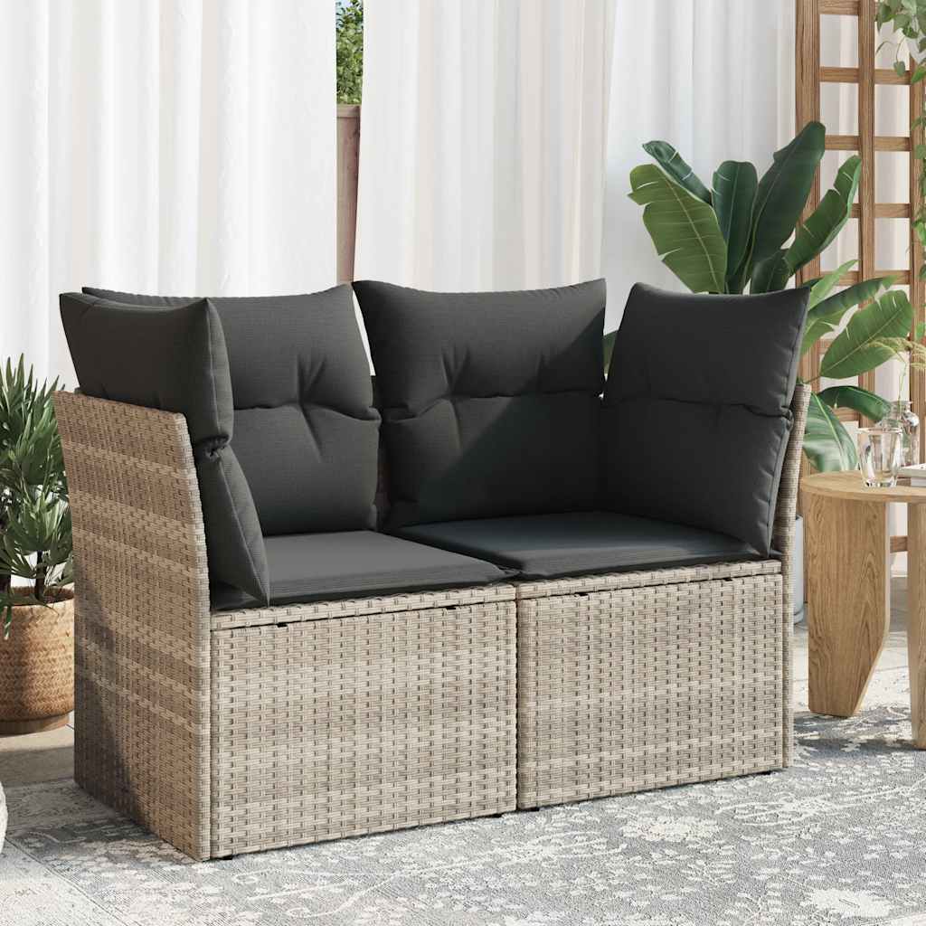 Divano da Giardino con Cuscini 2 Posti Grigio Chiaro Polyrattan | homemem39