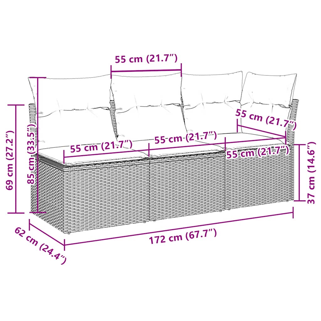 Divano da Giardino con Cuscini 3 Posti Grigio Chiaro Polyrattan | homemem39