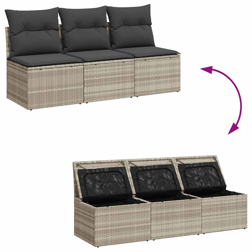 Divano da Giardino con Cuscini 3 Posti Grigio Chiaro Polyrattan | homemem39