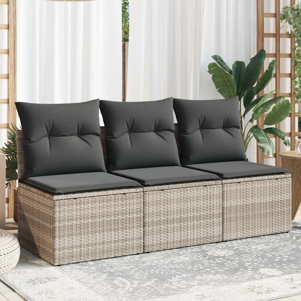 Divano da Giardino con Cuscini 3 Posti Grigio Chiaro Polyrattan | homemem39