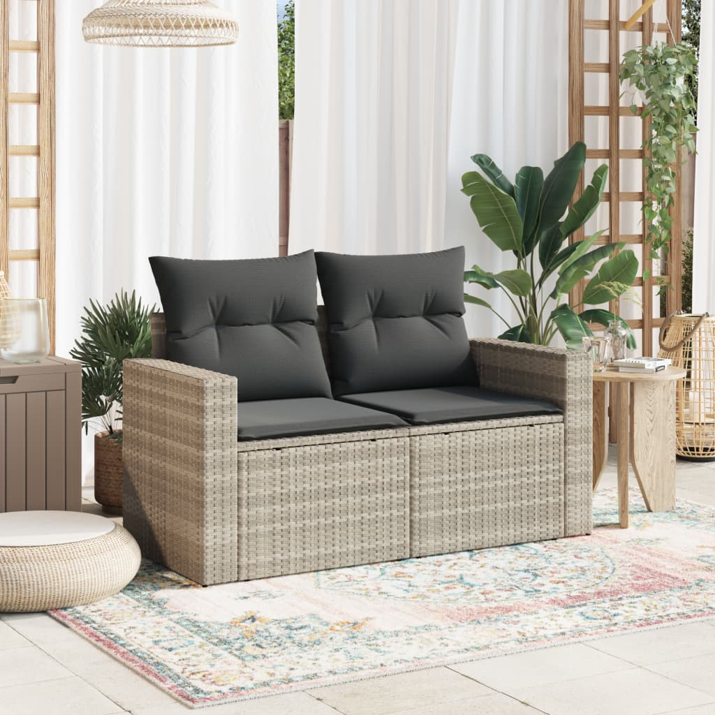 Divano da Giardino con Cuscini 2 Posti Grigio Chiaro Polyrattan | homemem39
