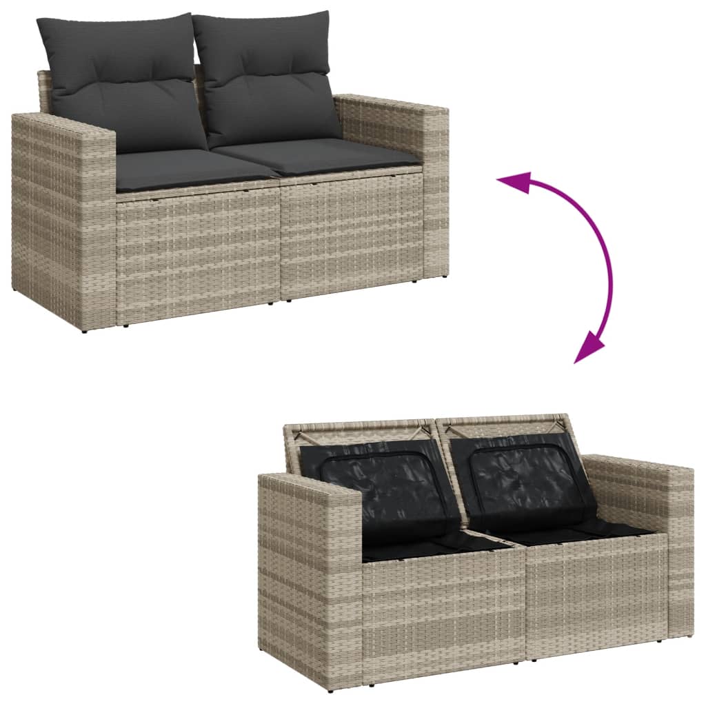 Divano da Giardino con Cuscini 2 Posti Grigio Chiaro Polyrattan | homemem39