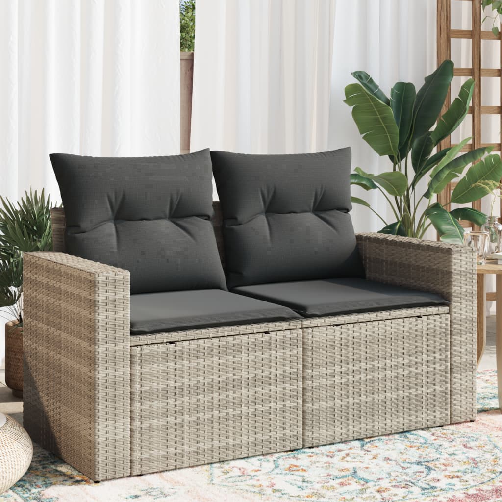 Divano da Giardino con Cuscini 2 Posti Grigio Chiaro Polyrattan | homemem39