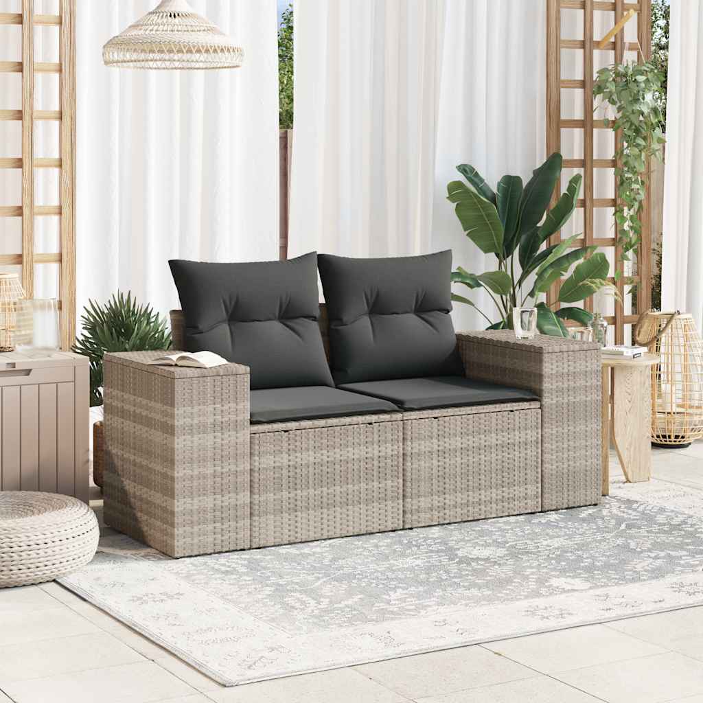 Divano da Giardino con Cuscini 2 Posti Grigio Chiaro Polyrattan | homemem39