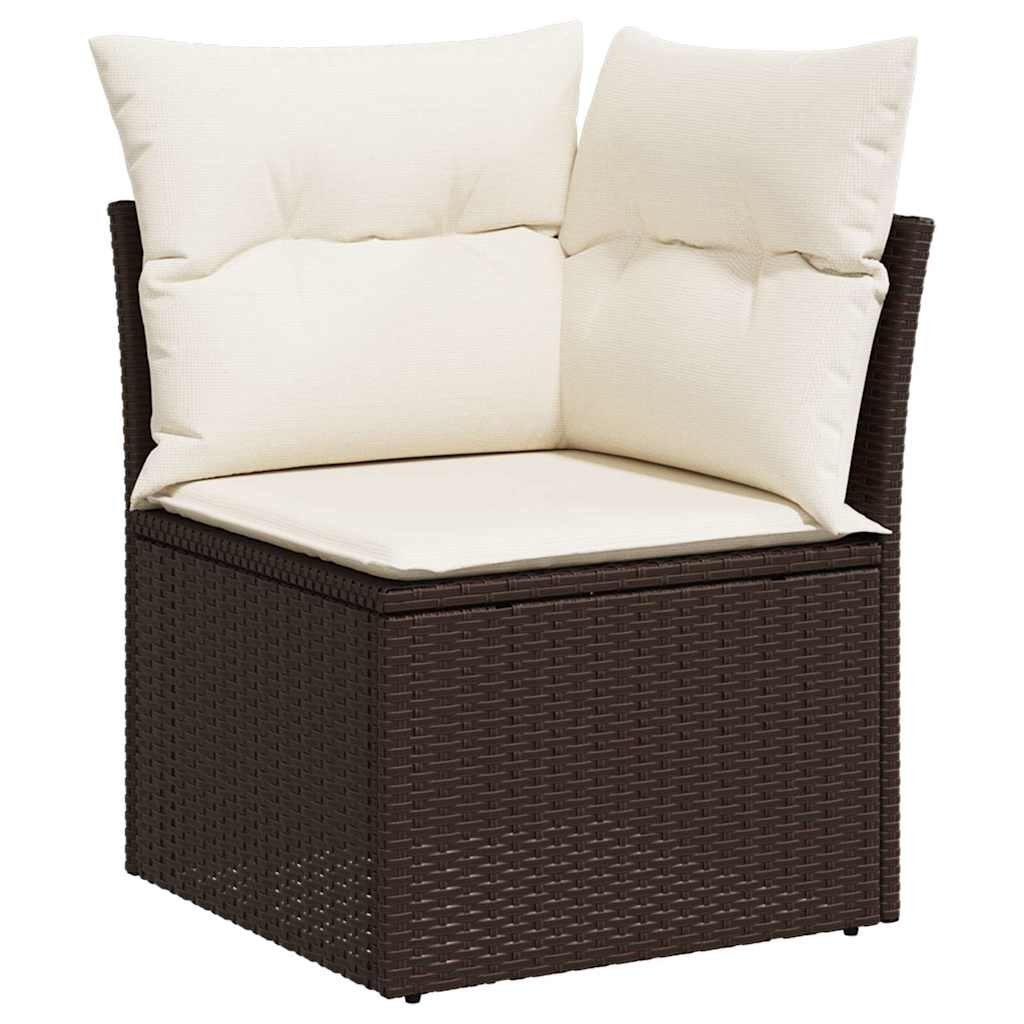 Divano Angolare da Giardino con Cuscini in Polyrattan Marrone | homemem39