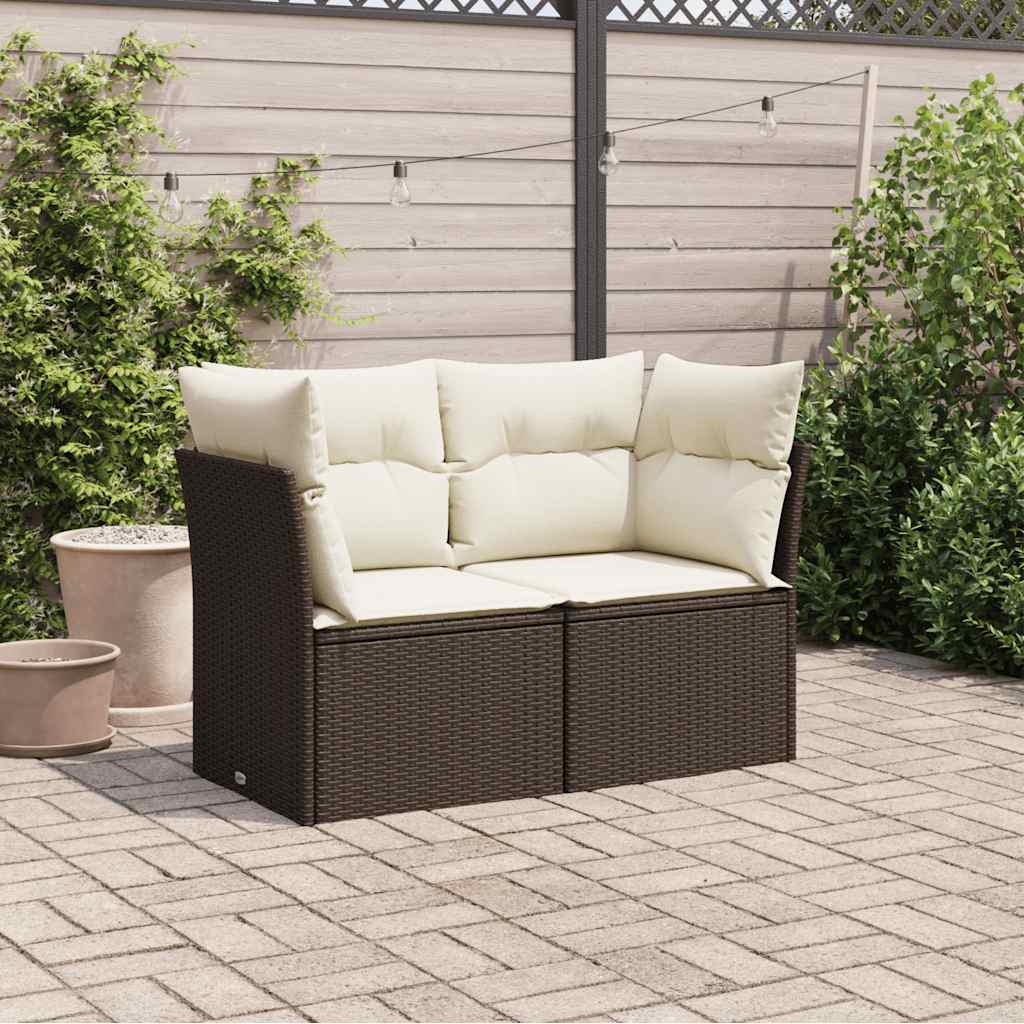 Divano da Giardino a 2 Posti con Cuscini in Polyrattan Marrone | homemem39