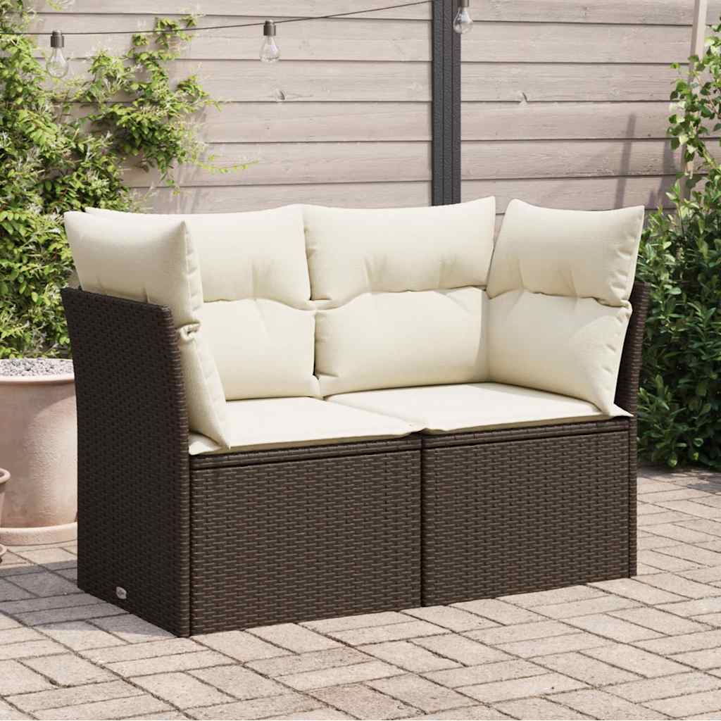 Divano da Giardino a 2 Posti con Cuscini in Polyrattan Marrone | homemem39