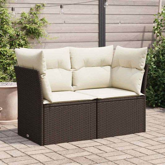 Divano da Giardino a 2 Posti con Cuscini in Polyrattan Marrone | homemem39