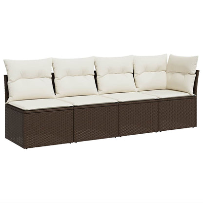 Divano da Giardino a 4 Posti con Cuscini in Polyrattan Marrone | homemem39