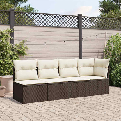 Divano da Giardino a 4 Posti con Cuscini in Polyrattan Marrone | homemem39