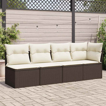 Divano da Giardino a 4 Posti con Cuscini in Polyrattan Marrone | homemem39