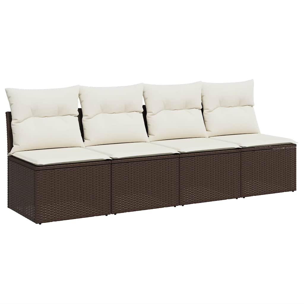 Divano da Giardino a 4 Posti con Cuscini in Polyrattan Marrone | homemem39