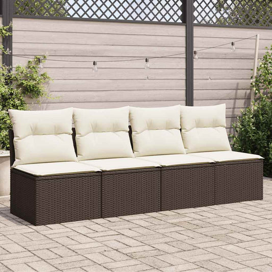 Divano da Giardino a 4 Posti con Cuscini in Polyrattan Marrone | homemem39